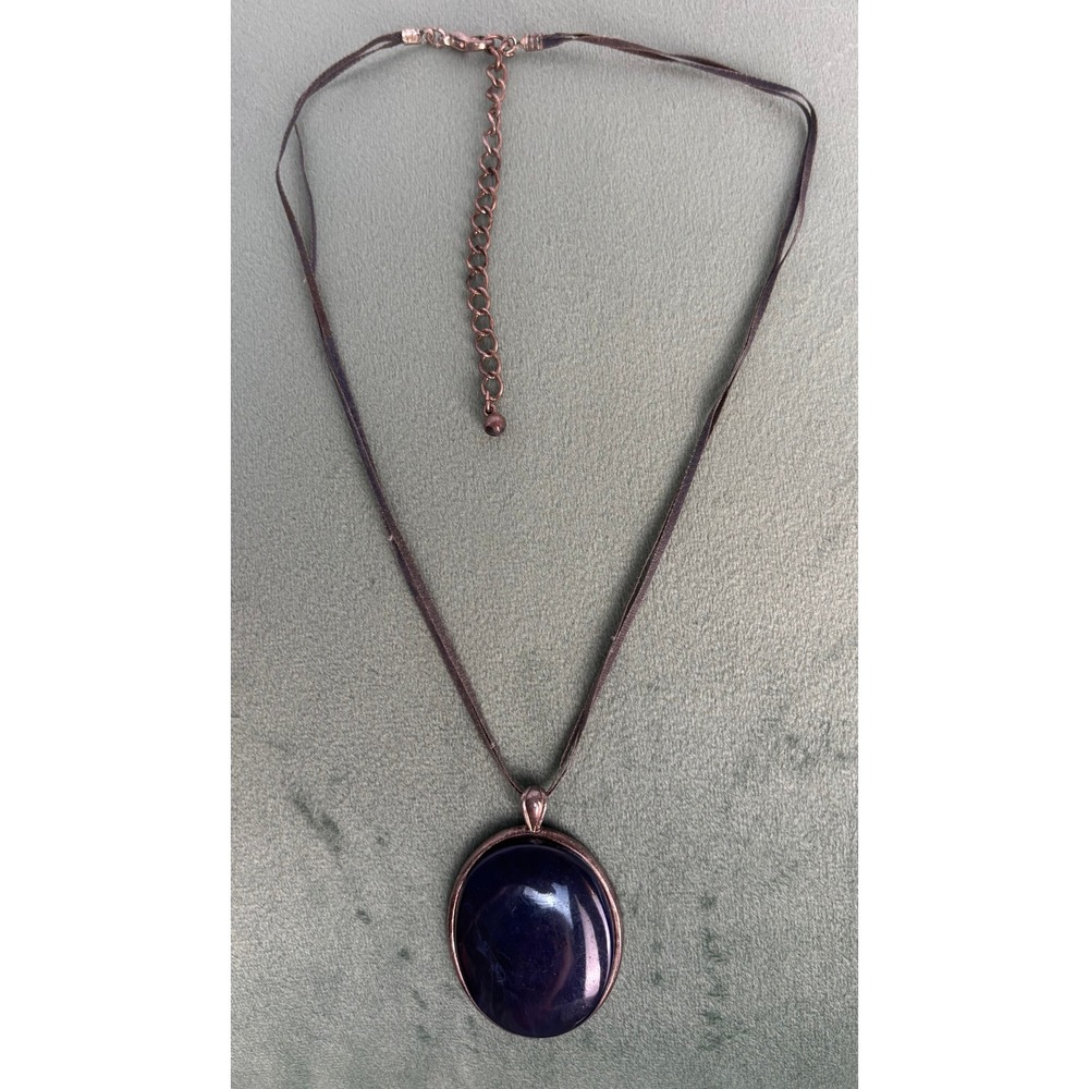 Lapis Lazuli Oval Cabochon Pendant Necklace Silver Tone Double Cord Boho P149